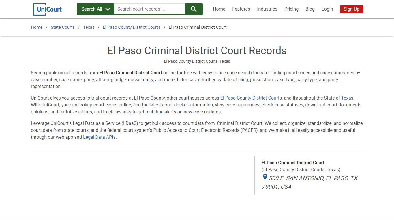 El Paso Criminal District Court Records | El Paso | UniCourt